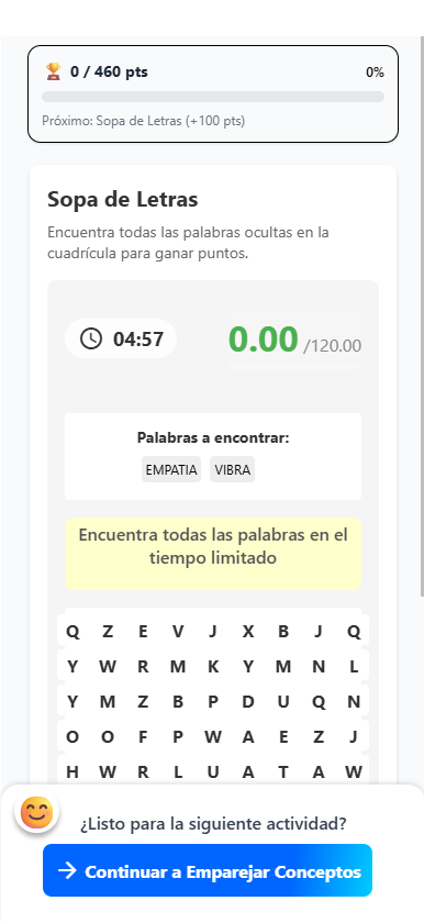 Pantalla de inicio Vibra